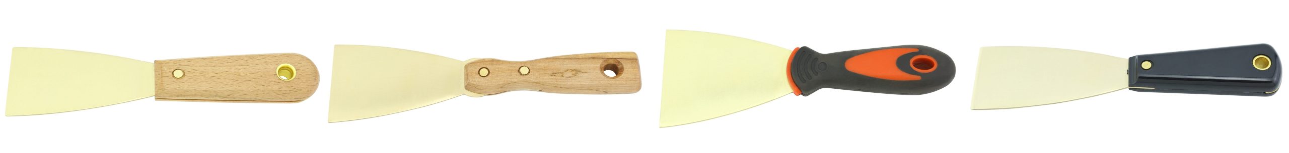 Non-sparking brass putty knife with nylon handle for industrial use