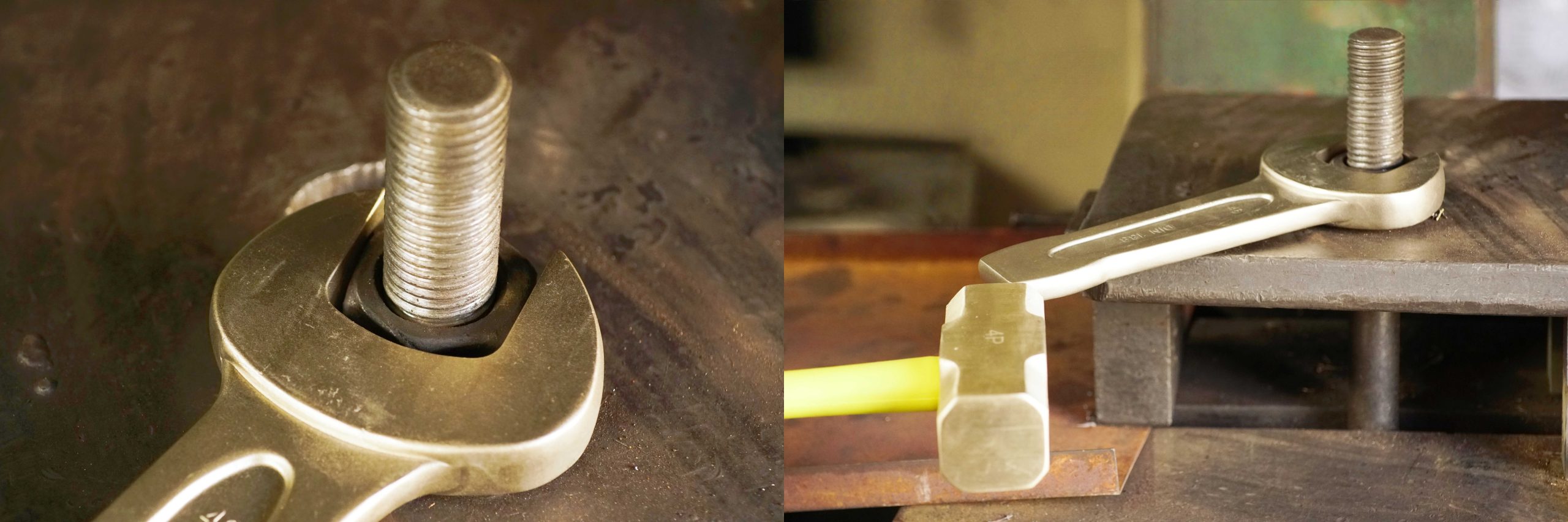 Non-sparking striking open-end wrench, aluminum bronze & beryllium bronze