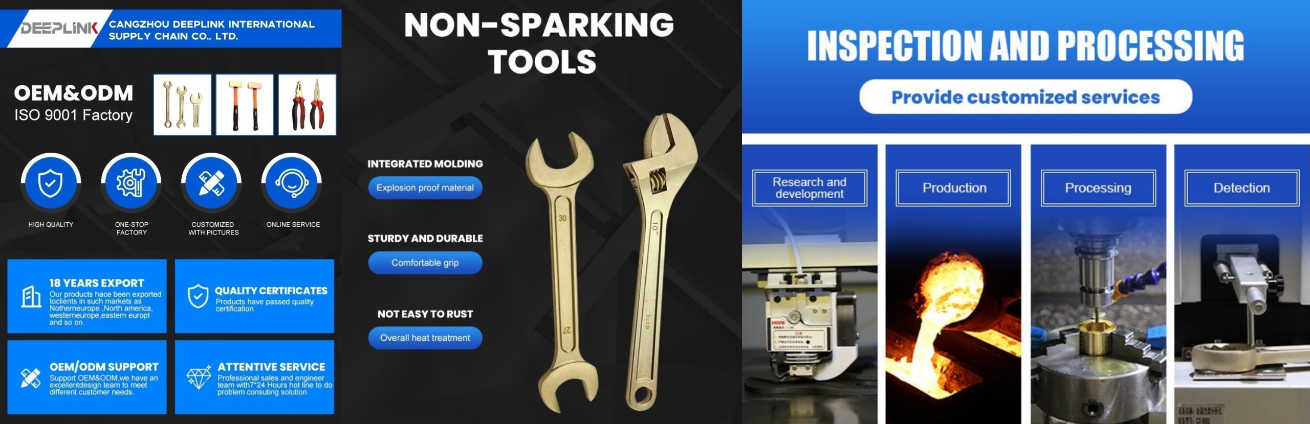 Aluminum bronze non-sparking double open-end wrench